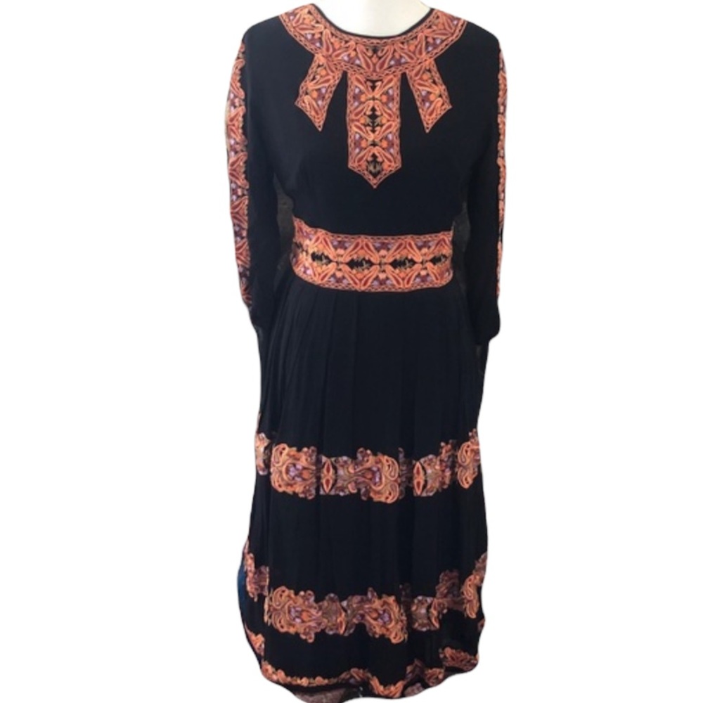 ASOS Black Sheer Floral Embroidered Panel Tier Size 2 US Layered Long Dress NWT